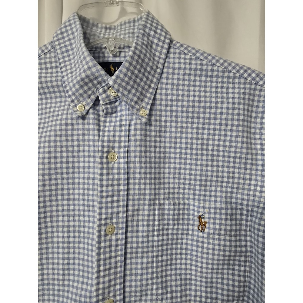 Ralph Lauren Shirt Mens Medium Blue White Gingham Check Classic Fit Button Down - Picture 2 of 6
